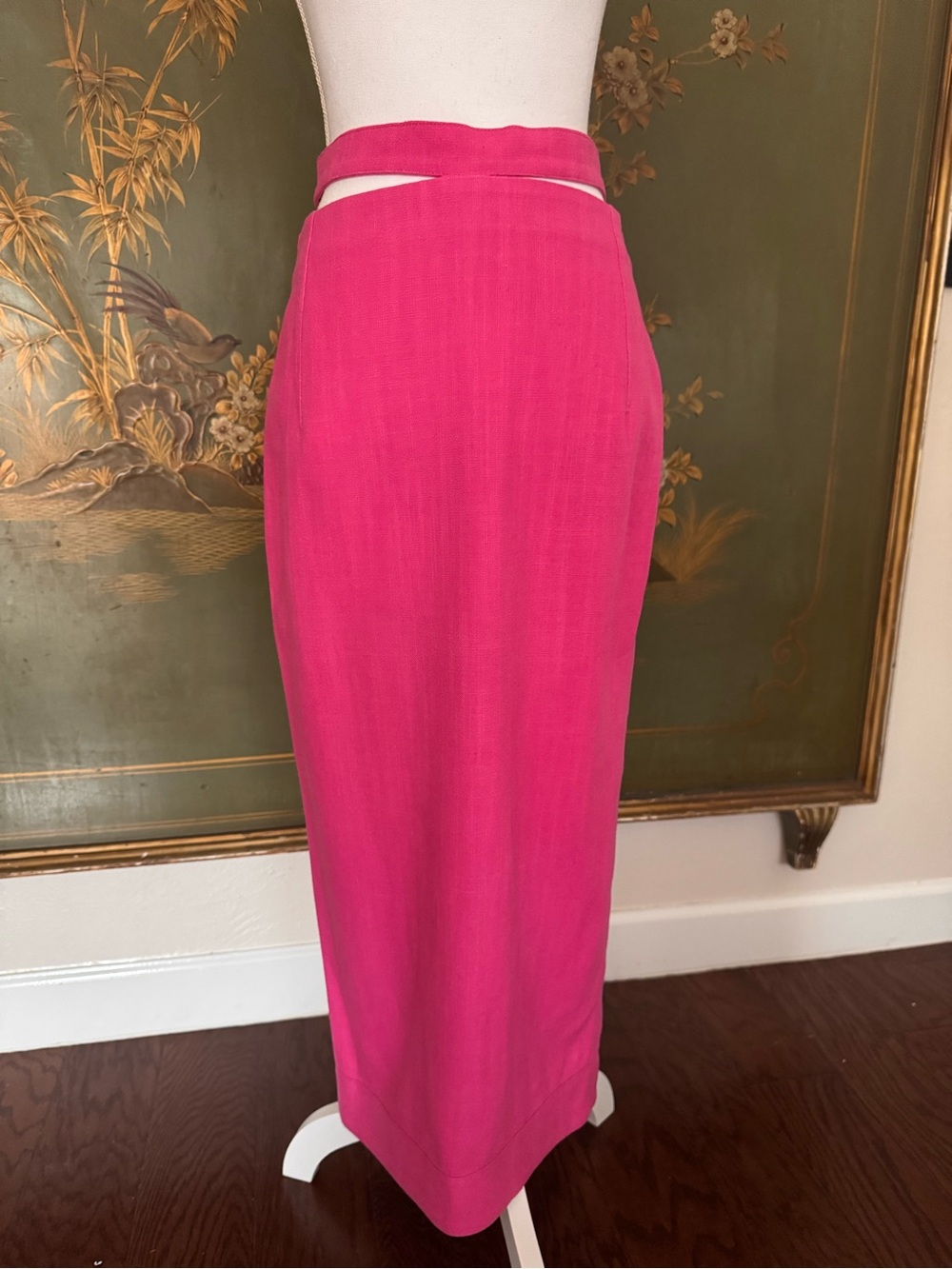 Jacquemus Laannée 97 Pink Linen Cutout Maxi Skirt Size 38 High Waist